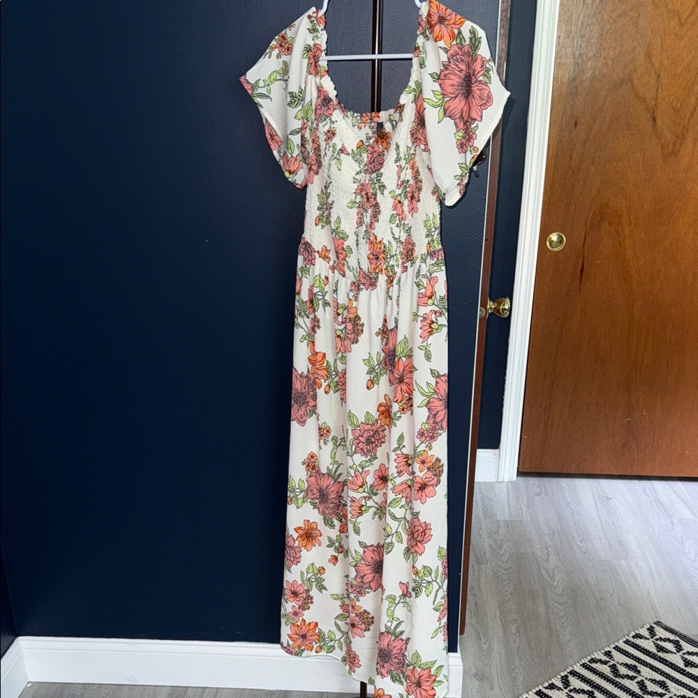 Floral White and Pink Maxi Dress